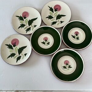 Stangl pottery vintage 6 Thistle ceramic plate set green pink flower 6”